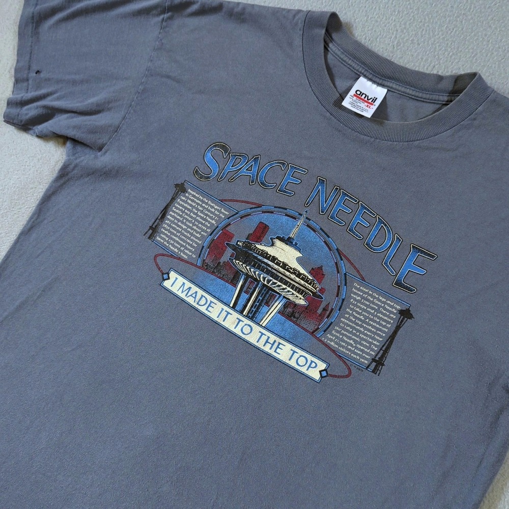 Anvil Space Needle T-Shirt Mens XL Blue Gray‎ Vintage 90s Seattle Souvenir Tee